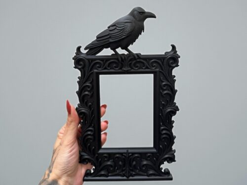 Gothic Raven Frame Ornate Decor for Dark Altars