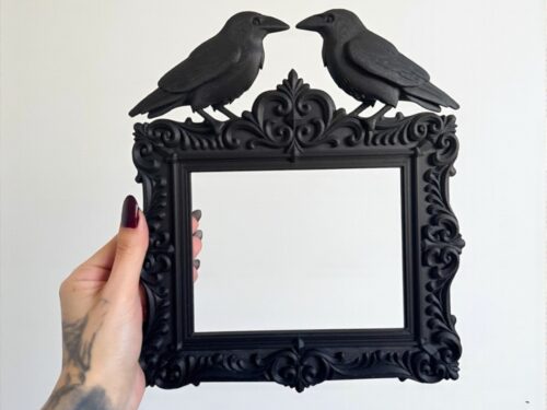 Gothic Ravens Frame Ornate Decor for Dark Altars