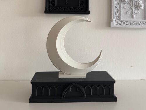 Gothic Crescent Moon with Cathedral Arches Decor
